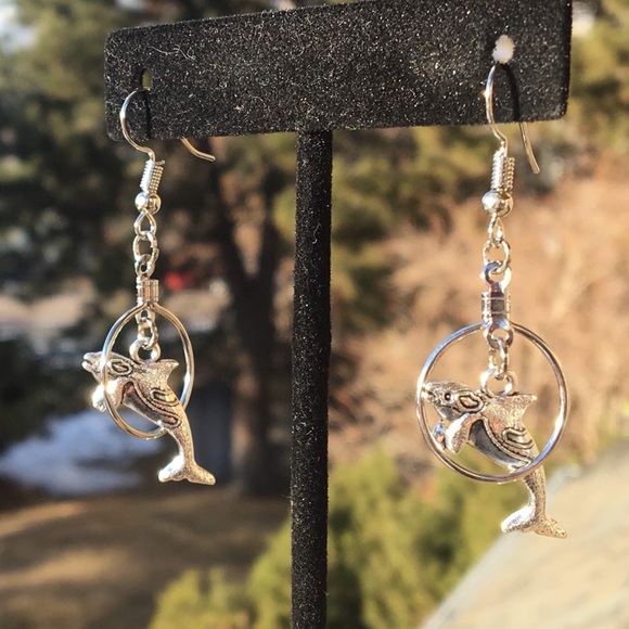 PeaceFrog Jewelry - Silver Orca Whale Hoop Dangle Earrings